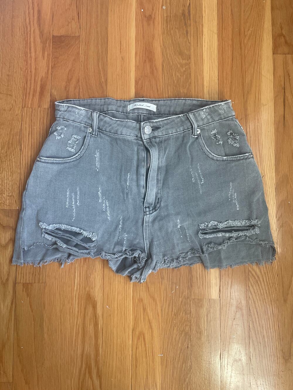 Mustard Seed Grey Cotton Denim Shorts Ripped Distressed Festival Large